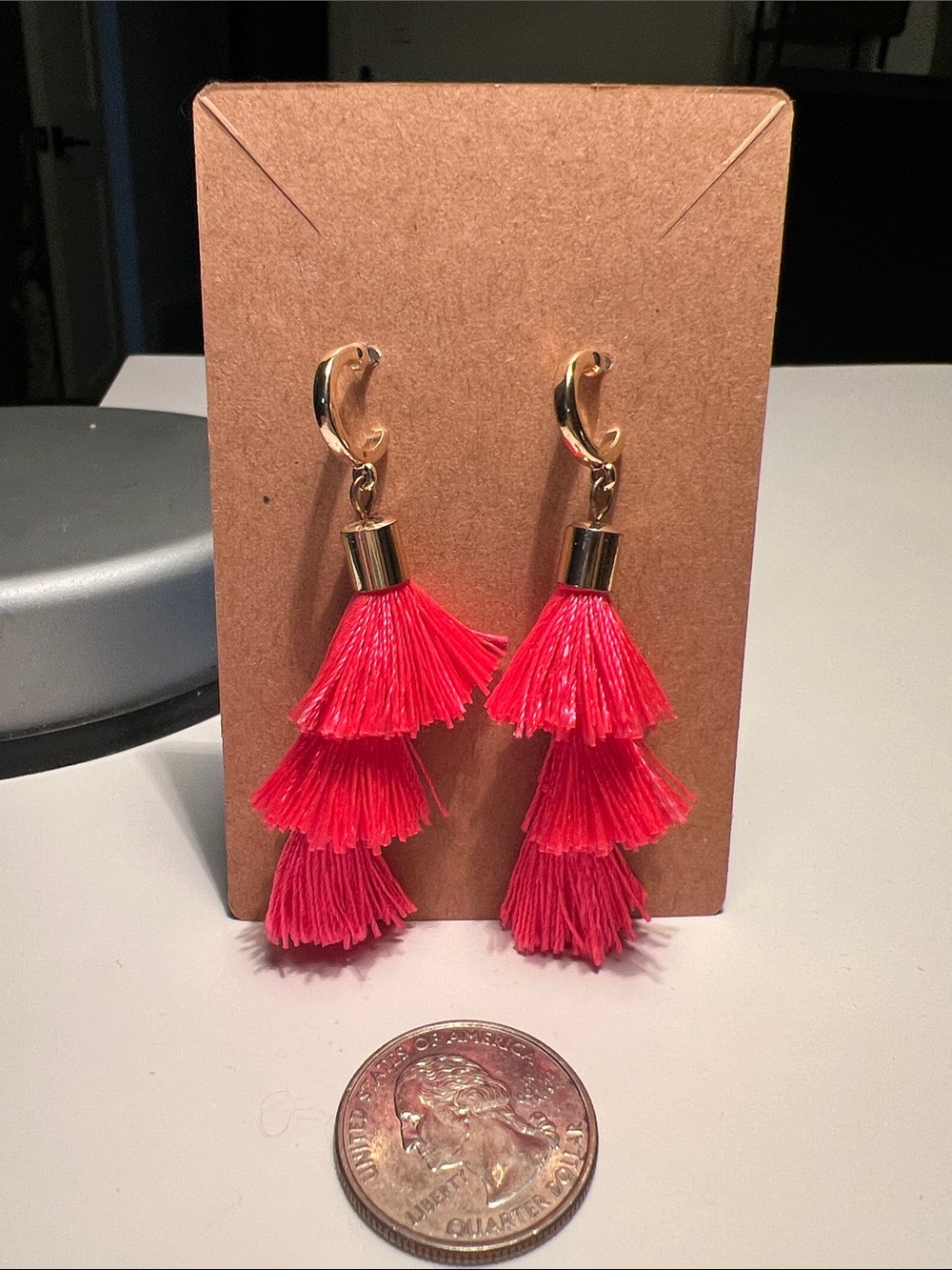 Gold-Tone Red Tiered Tassel Drop Earrings